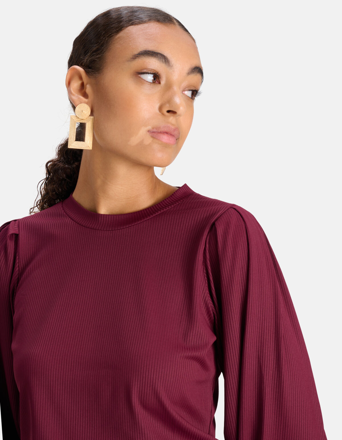 Rib Jersey Lange Mouwen T-shirt Donkerrood SHOEBY WOMEN