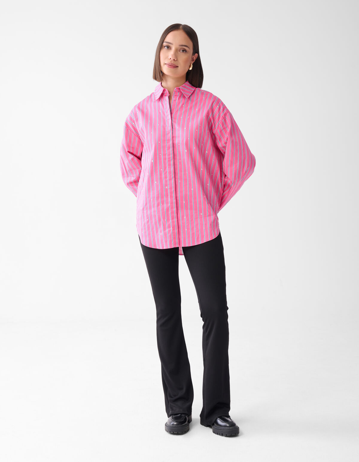 Pinstripe Studs Blouse Roze SHOEBY WOMEN