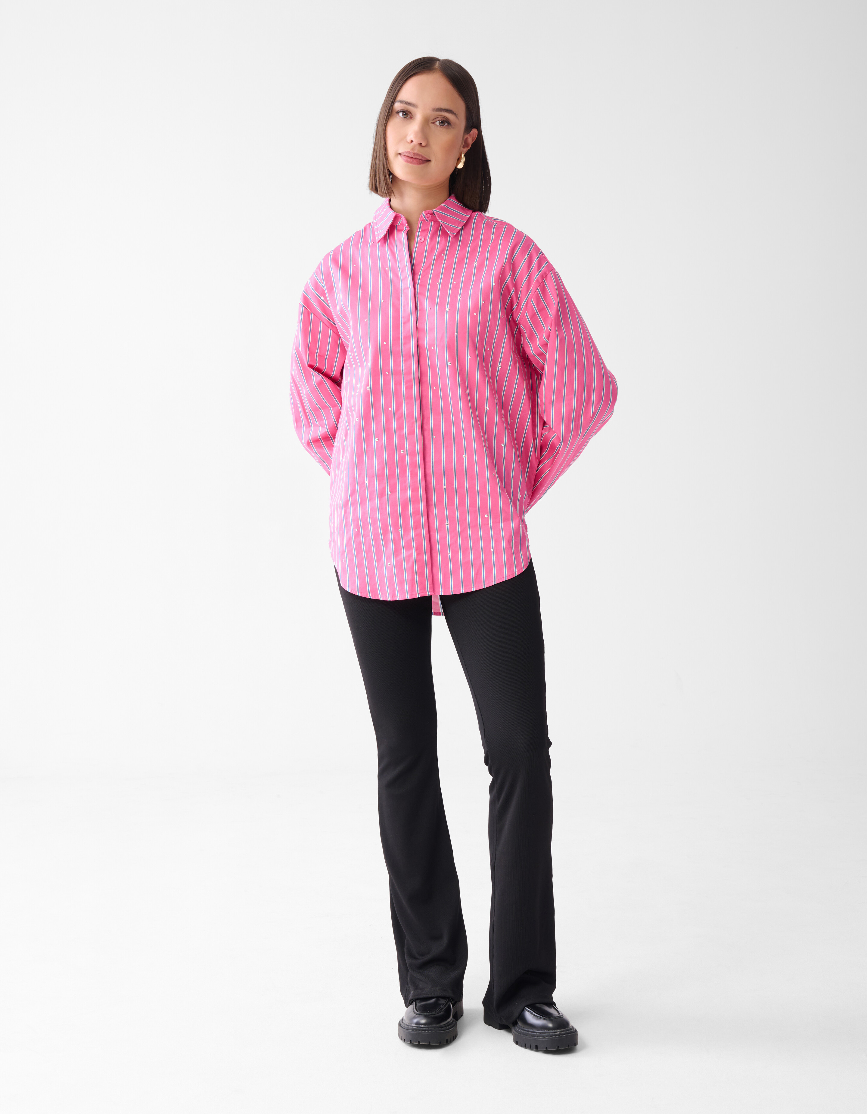 Pinstripe Studs Blouse Roze SHOEBY WOMEN
