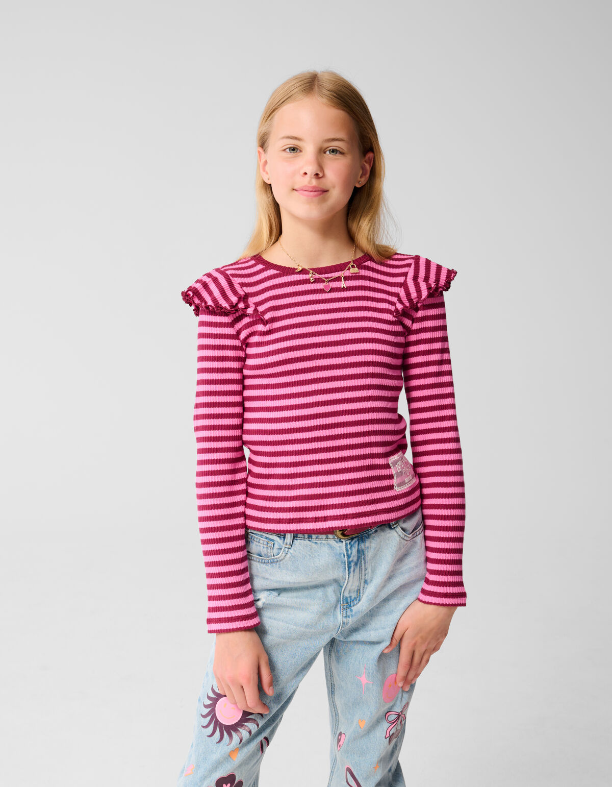 Striped Ruffle Top Donkerrood SHOEBY GIRLS