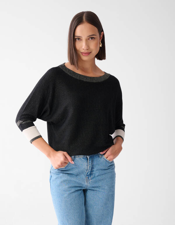 Colorblock Glitter Batwing Trui Zwart SHOEBY WOMEN