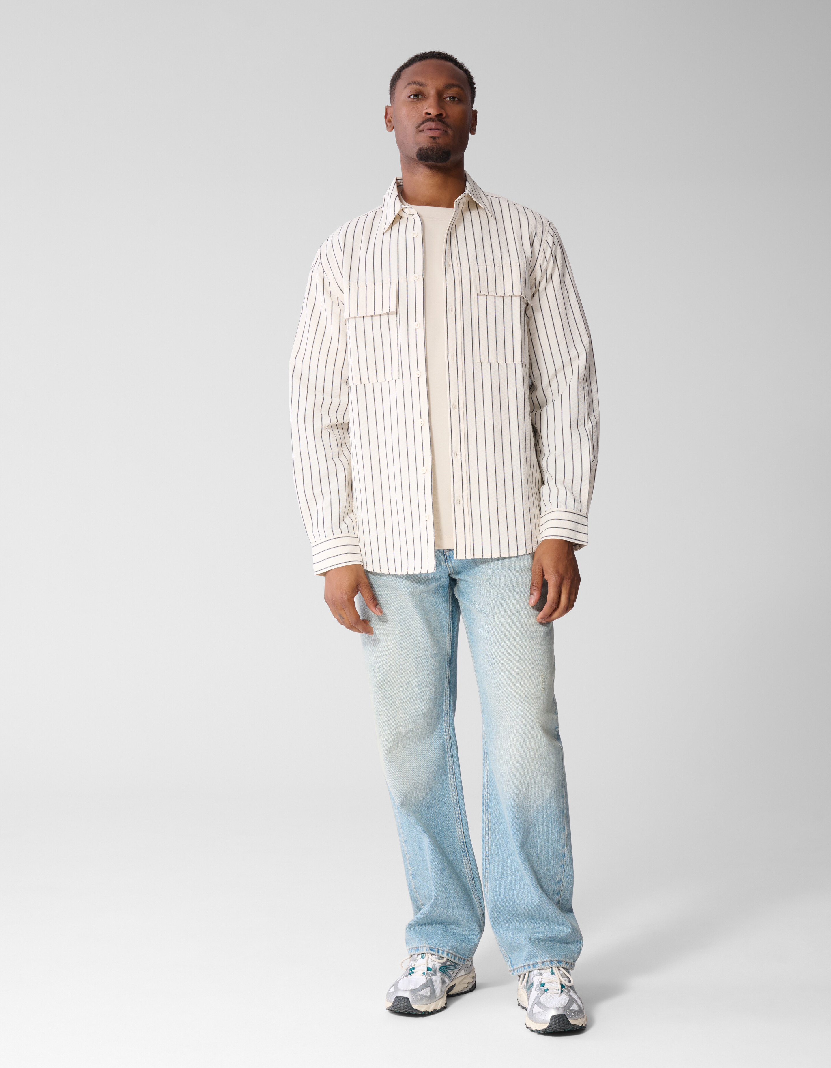 Seersucker Pinstripe Overshirt Gebroken Wit SHOEBY MEN