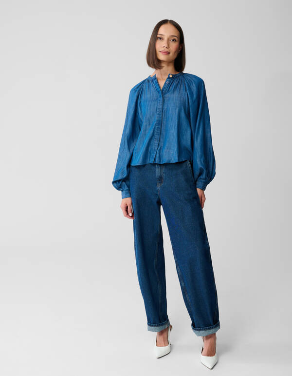 Cropped Denim Blouse Blauw SHOEBY WOMEN