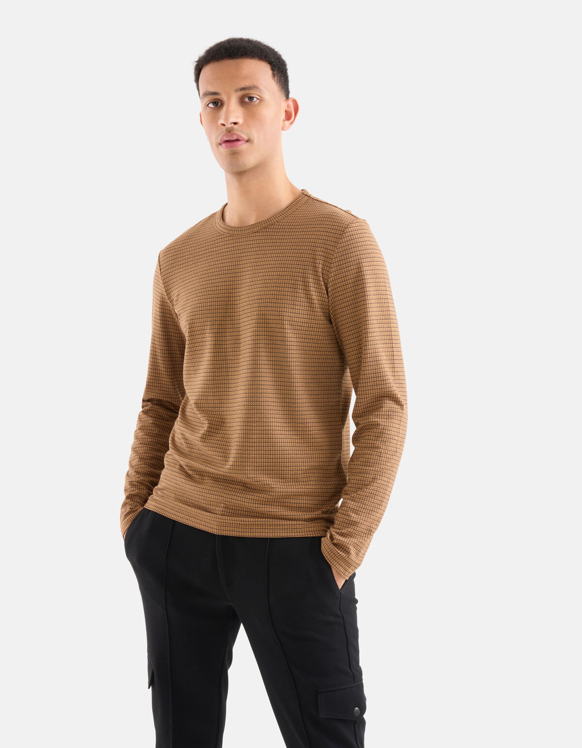 Contrast Lange Mouwen T-shirt Bruin SHOEBY MEN