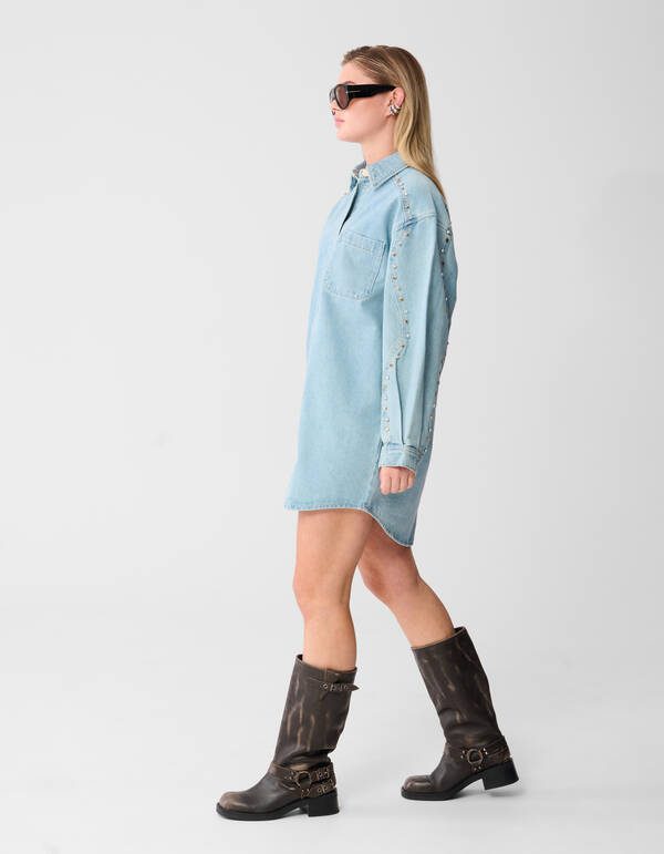 Strass Denim Mini Jurk Bleached SHOEBY WOMEN