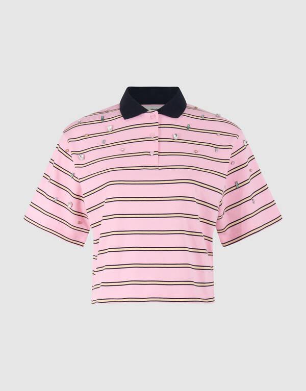 Oversized Pinstripe Strass Polo Roze SHOEBY WOMEN