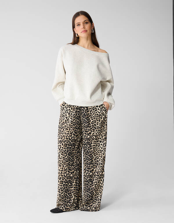 Sporty Leopard Wide Leg Fit Broek Bruin SHOEBY WOMEN
