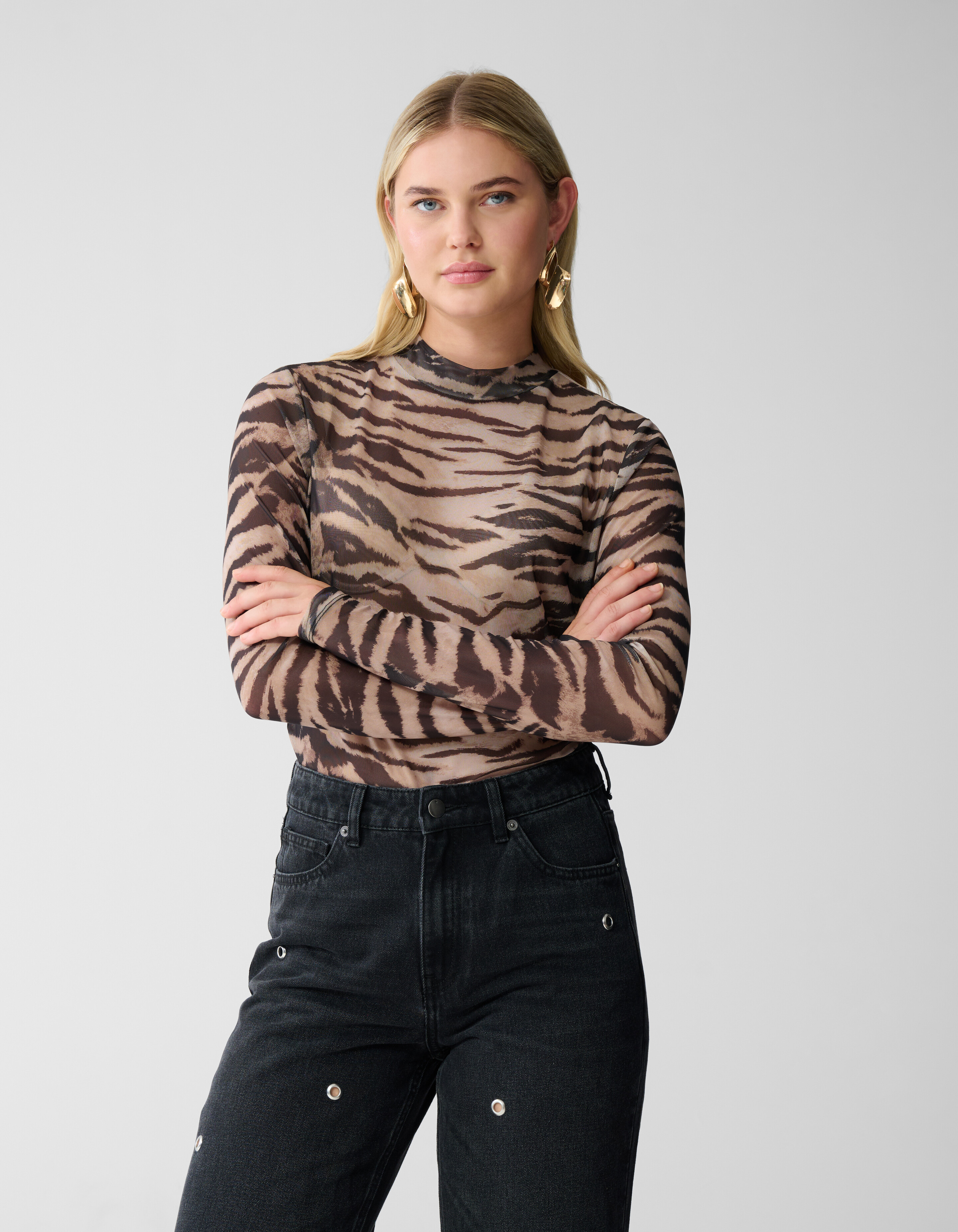 Mesh Tiger Top Lichtbruin SHOEBY WOMEN