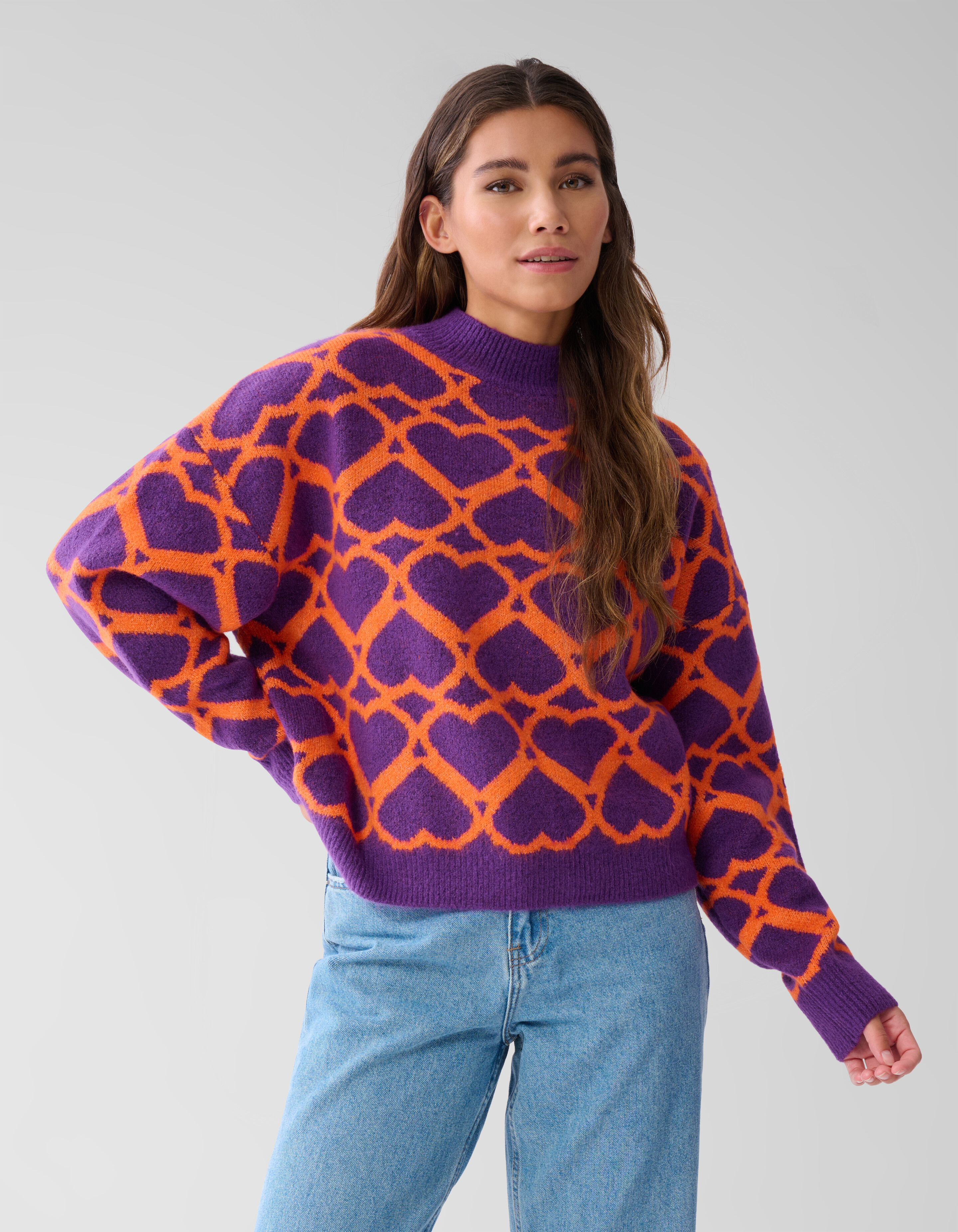 Heart Printed Dames Trui Paars By Furmey SHOEBY WOMEN