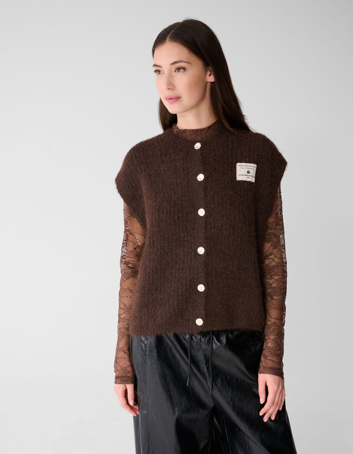 Hairy Button Gilet Donkerbruin SHOEBY WOMEN