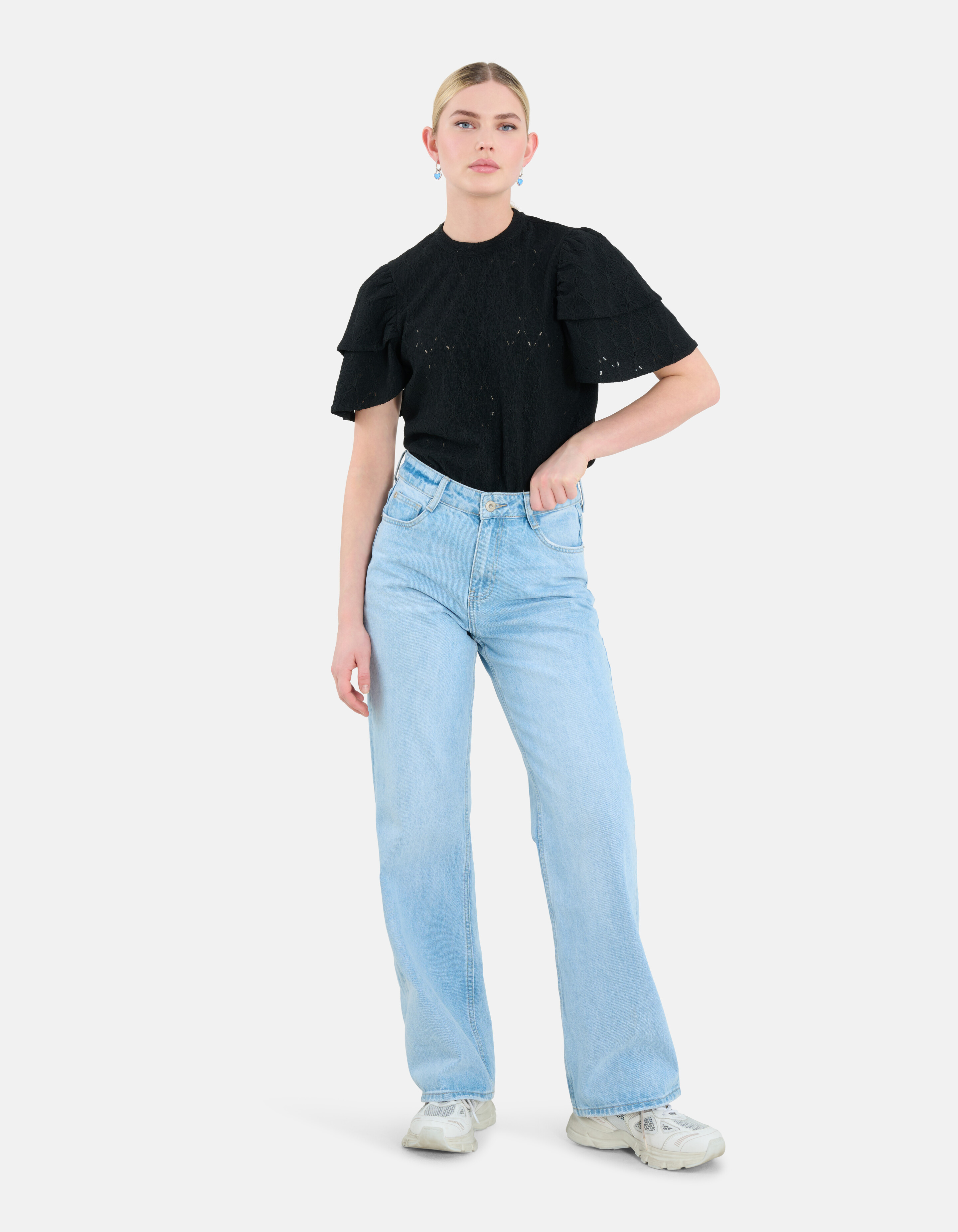 Ajour Ruffle Top Zwart SHOEBY WOMEN
