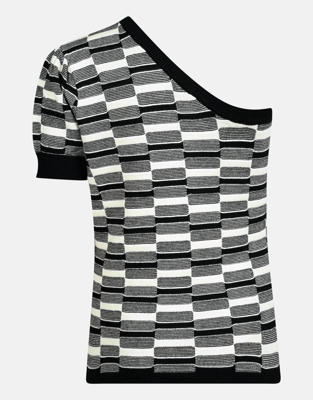 Gebreide One Shoulder Top Zwart/Wit SHOEBY GIRLS