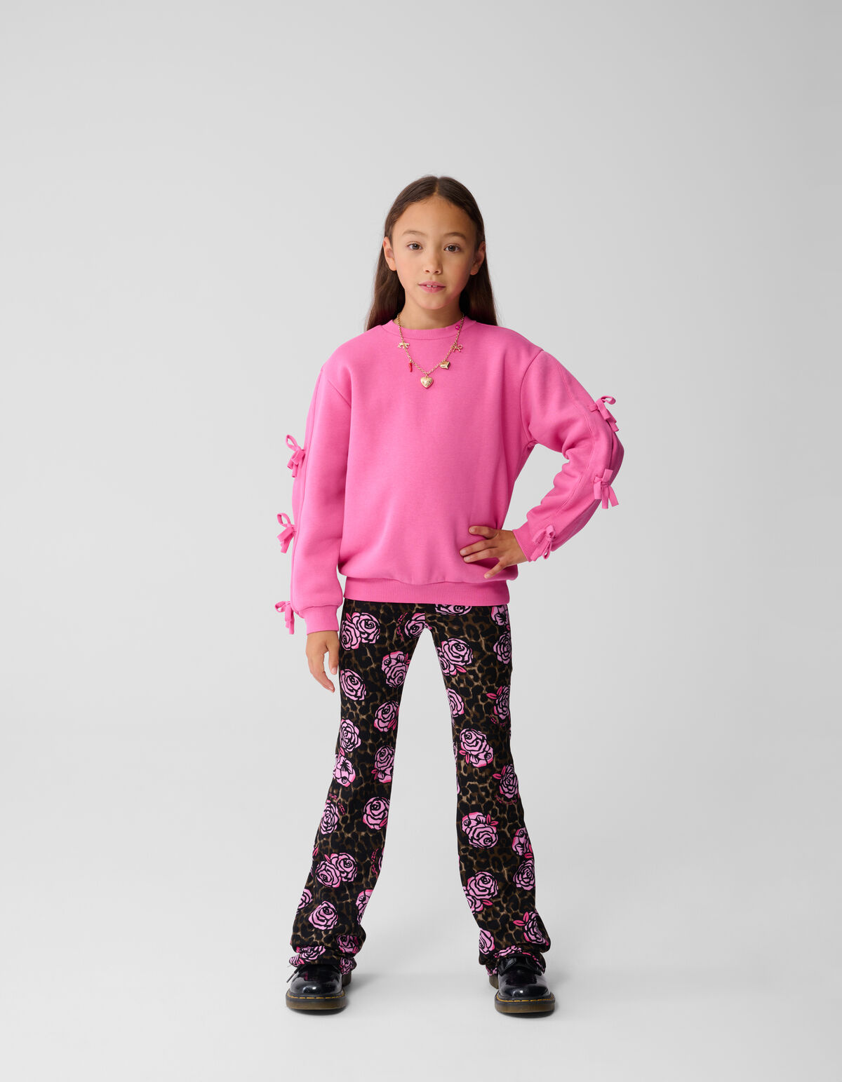 Rose Printed Flared Broek Bruin SHOEBY GIRLS