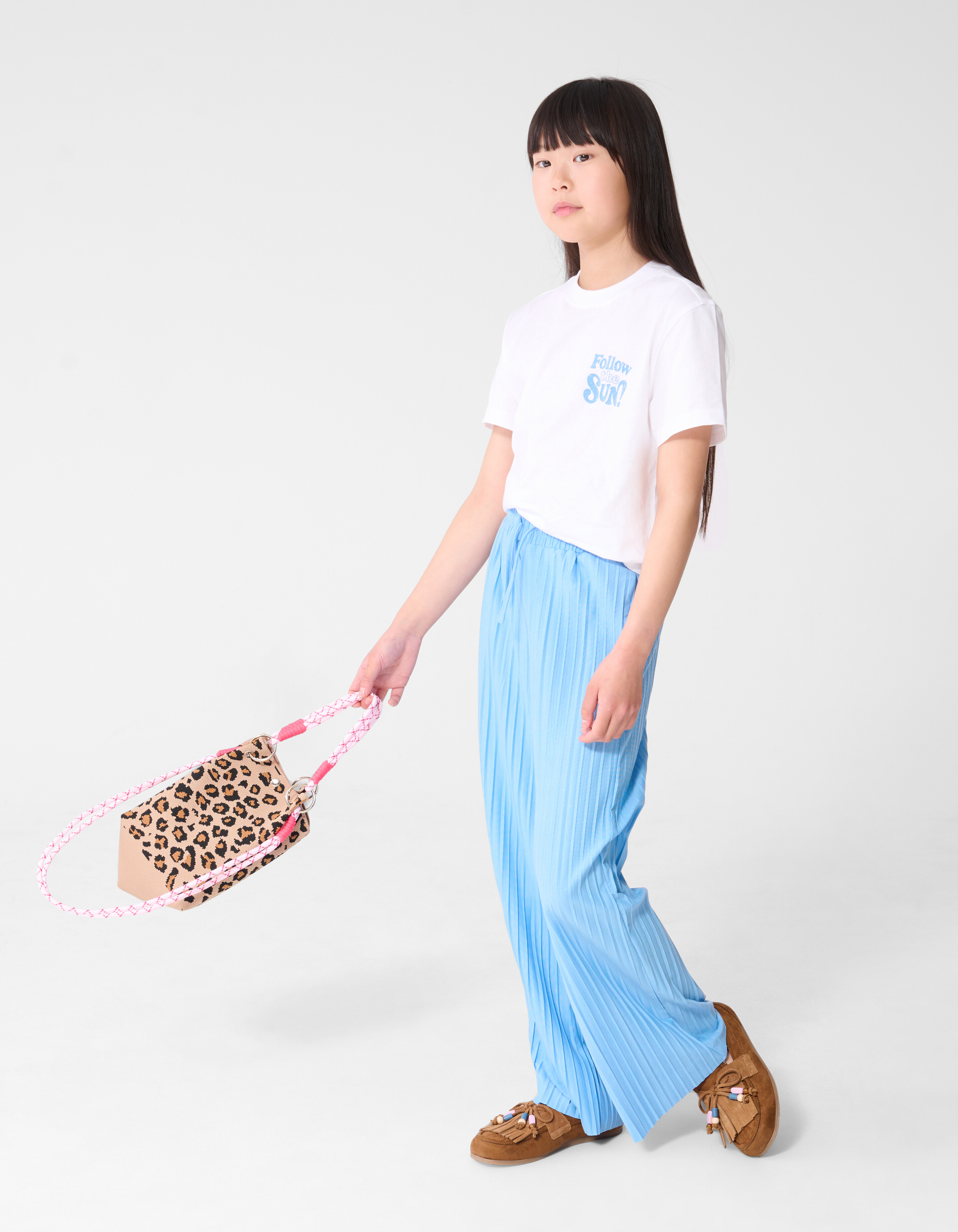 Pliss&eacute; Wide Leg Broek Blauw SHOEBY GIRLS