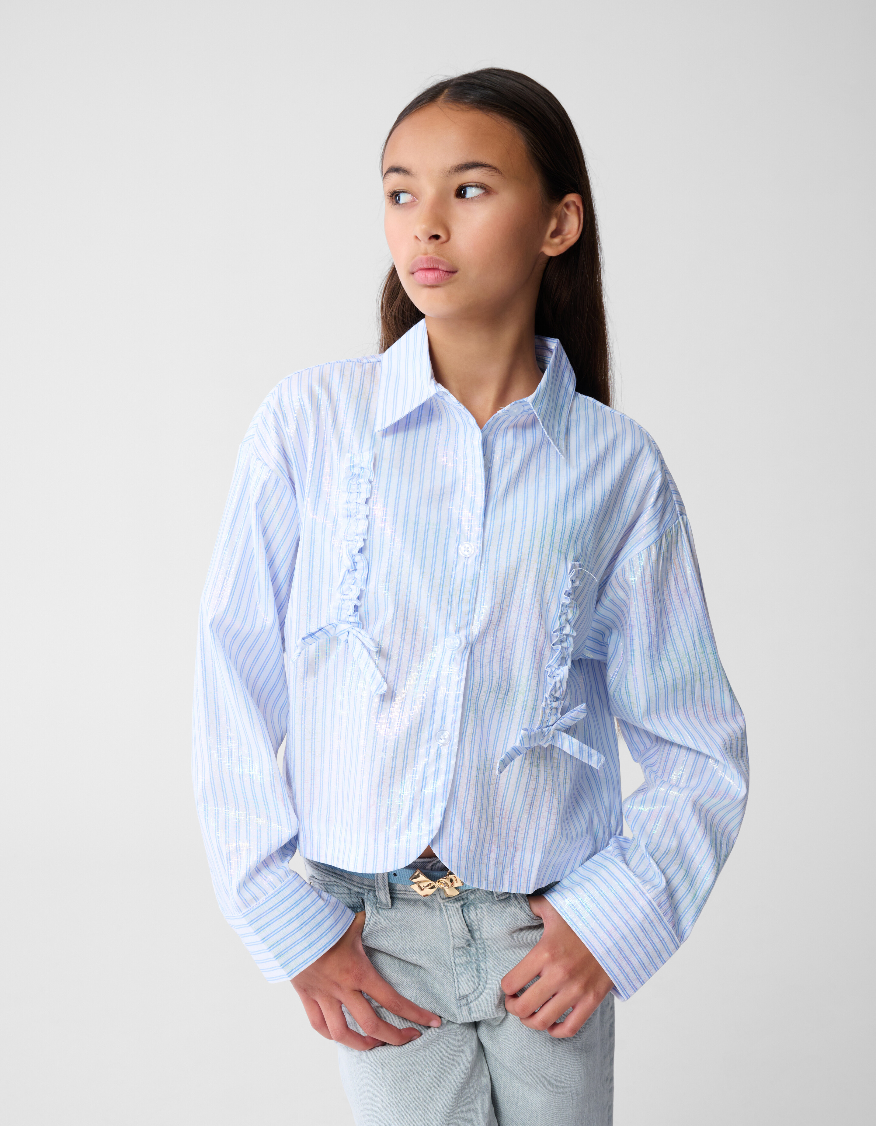 Shiny Pinstripe Blouse Lichtblauw SHOEBY GIRLS
