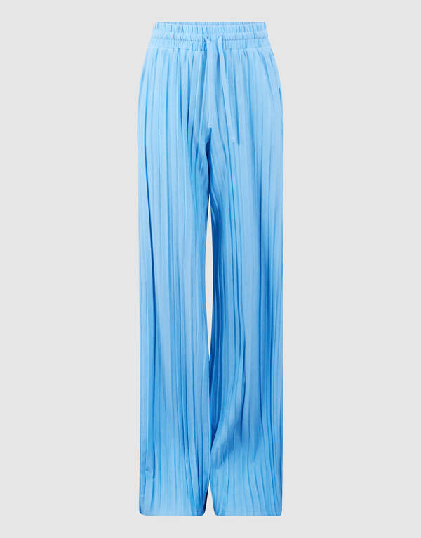 Pliss&eacute; Wide Leg Broek Blauw SHOEBY GIRLS