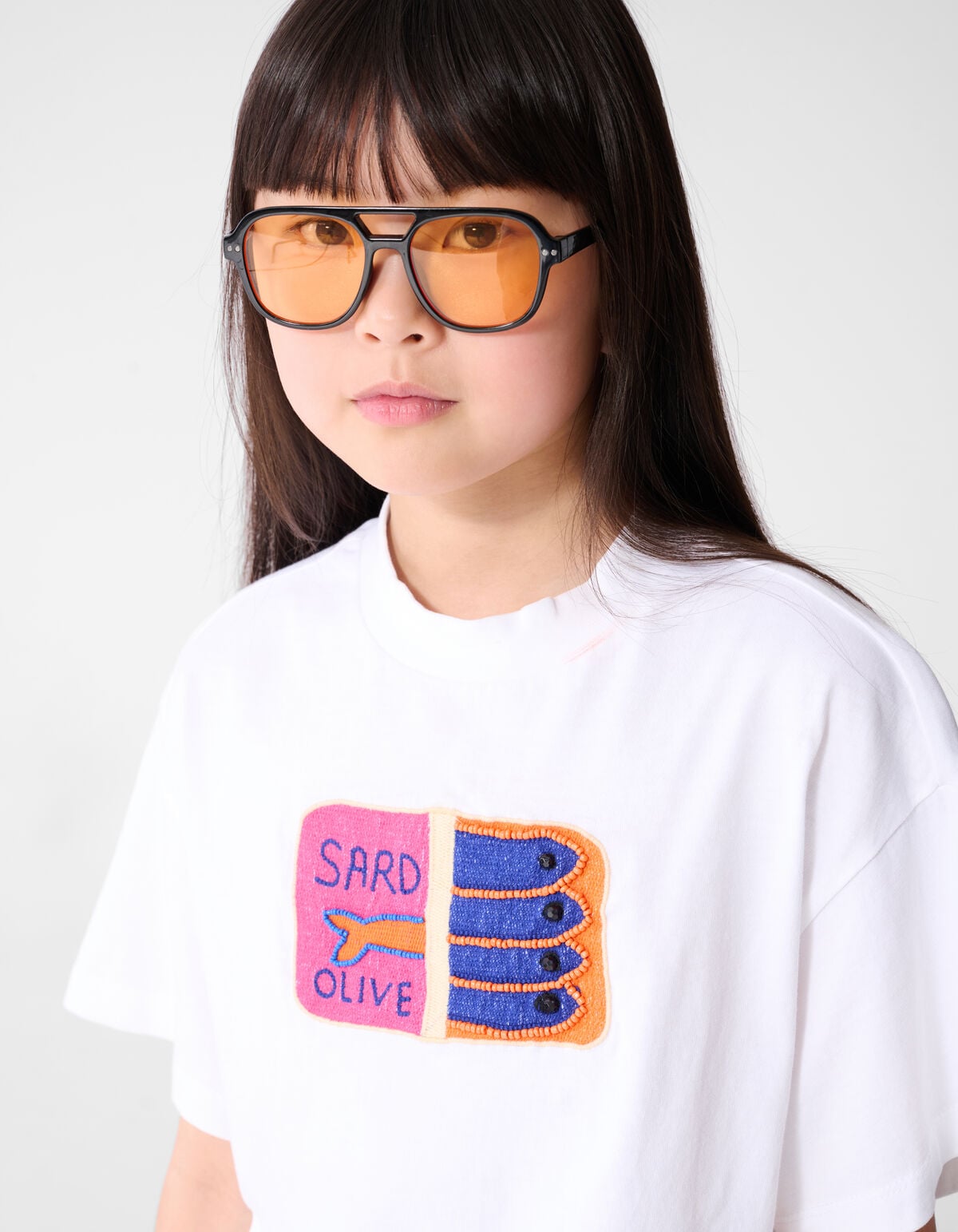 Sardine Embroidery T-shirt Wit SHOEBY GIRLS