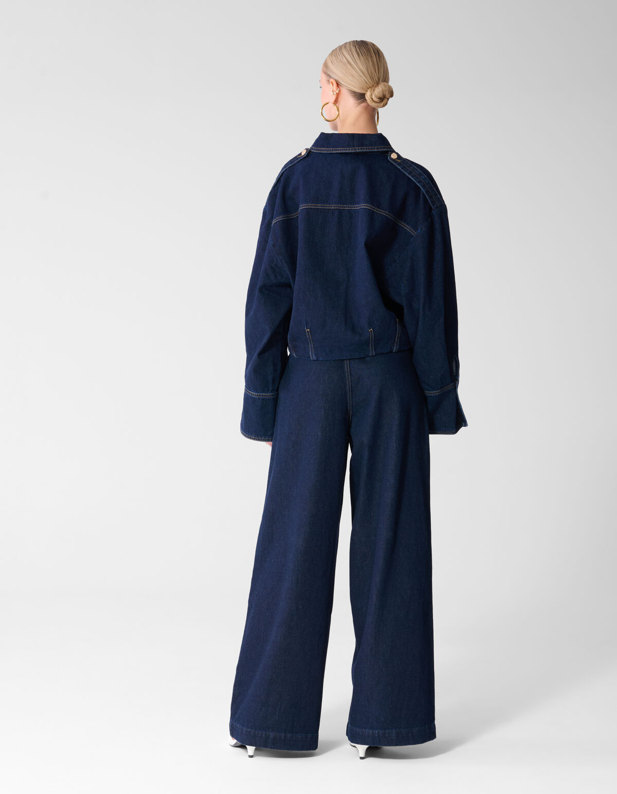 Pleated Button Wide Leg Fit Jeans Donkerblauw SHOEBY WOMEN