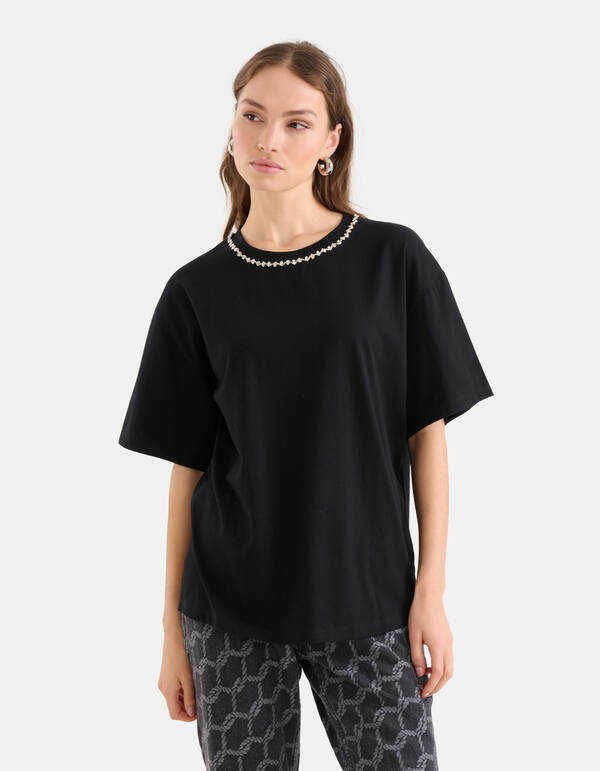 Strass Chain T-shirt Zwart SHOEBY WOMEN