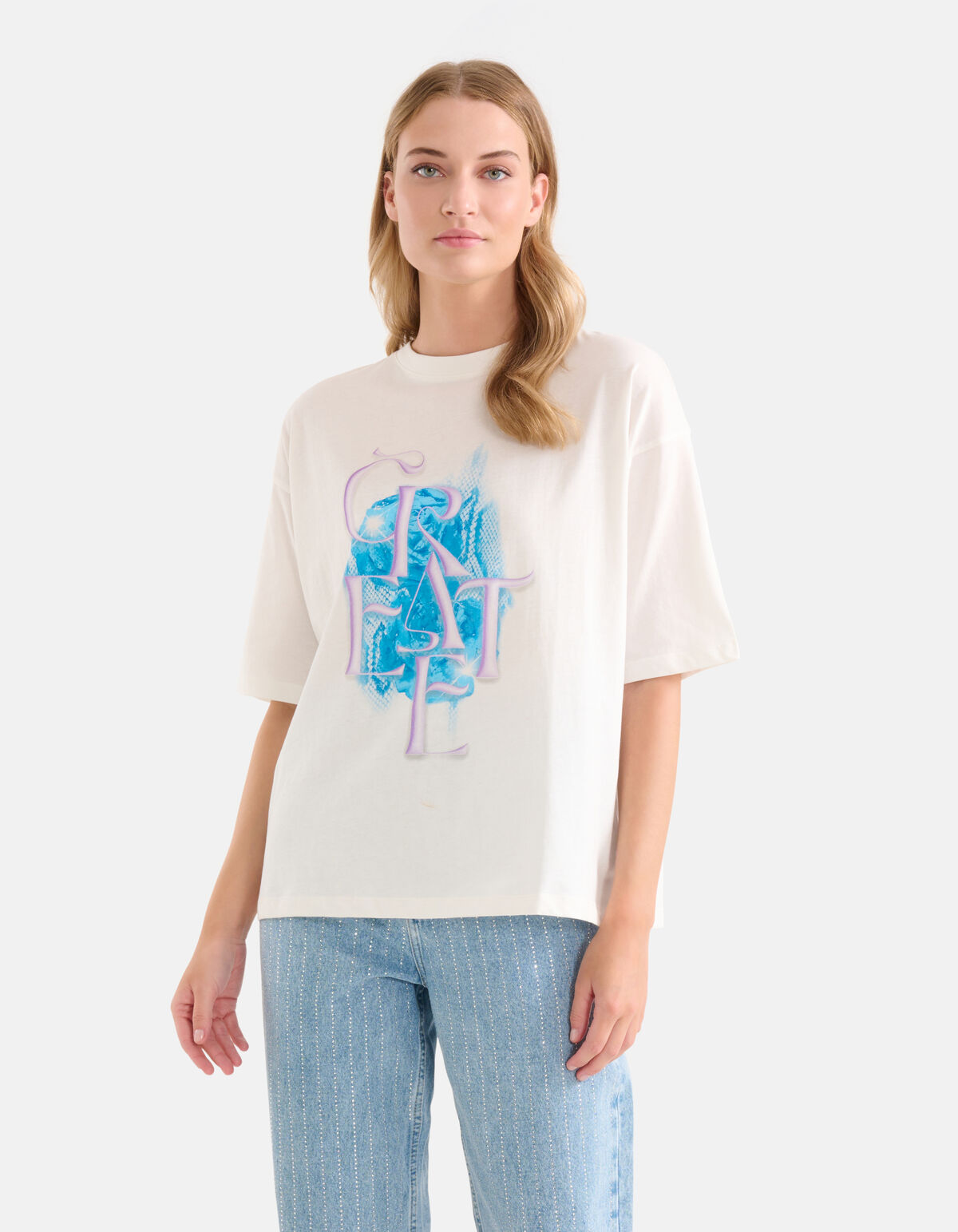 Artwork T-shirt Gebroken Wit SHOEBY WOMEN