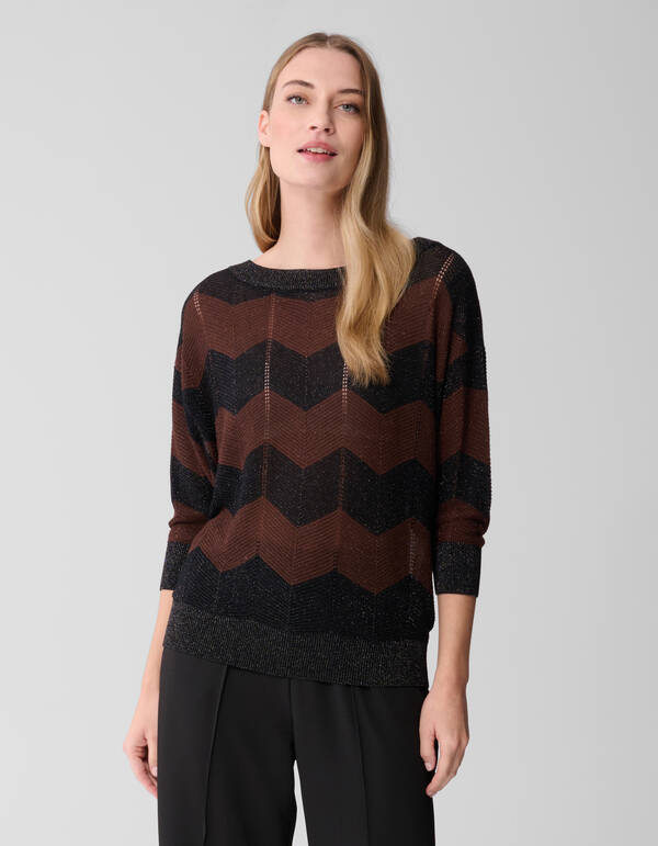 Glitter Stripe Vleermuis Trui Bruin/Zwart SHOEBY WOMEN