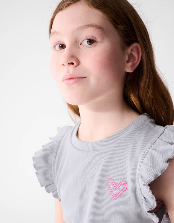 Ruffle Heart Top Lichtgrijs SHOEBY GIRLS