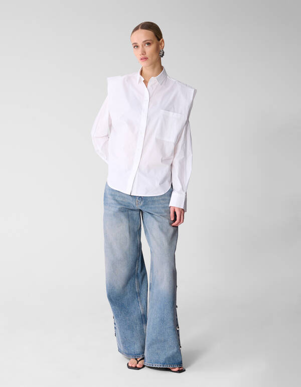 Pleat Poplin Blouse Wit SHOEBY WOMEN