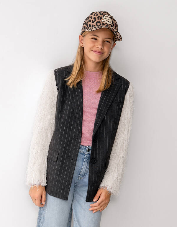 Fluffy Glitter Blazer Gebroken Wit SHOEBY GIRLS