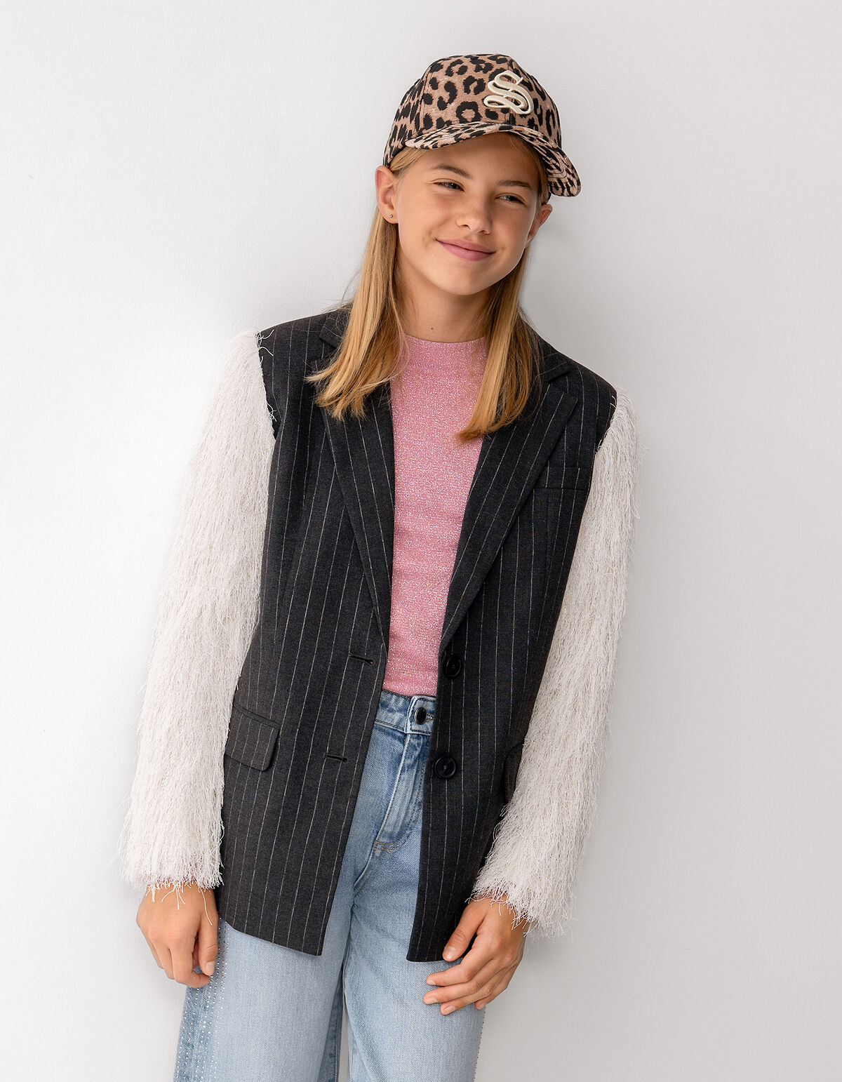 Fluffy Glitter Blazer Gebroken Wit SHOEBY GIRLS