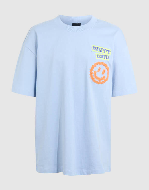 Smiley Artwork T-shirt Lichtblauw SHOEBY BOYS