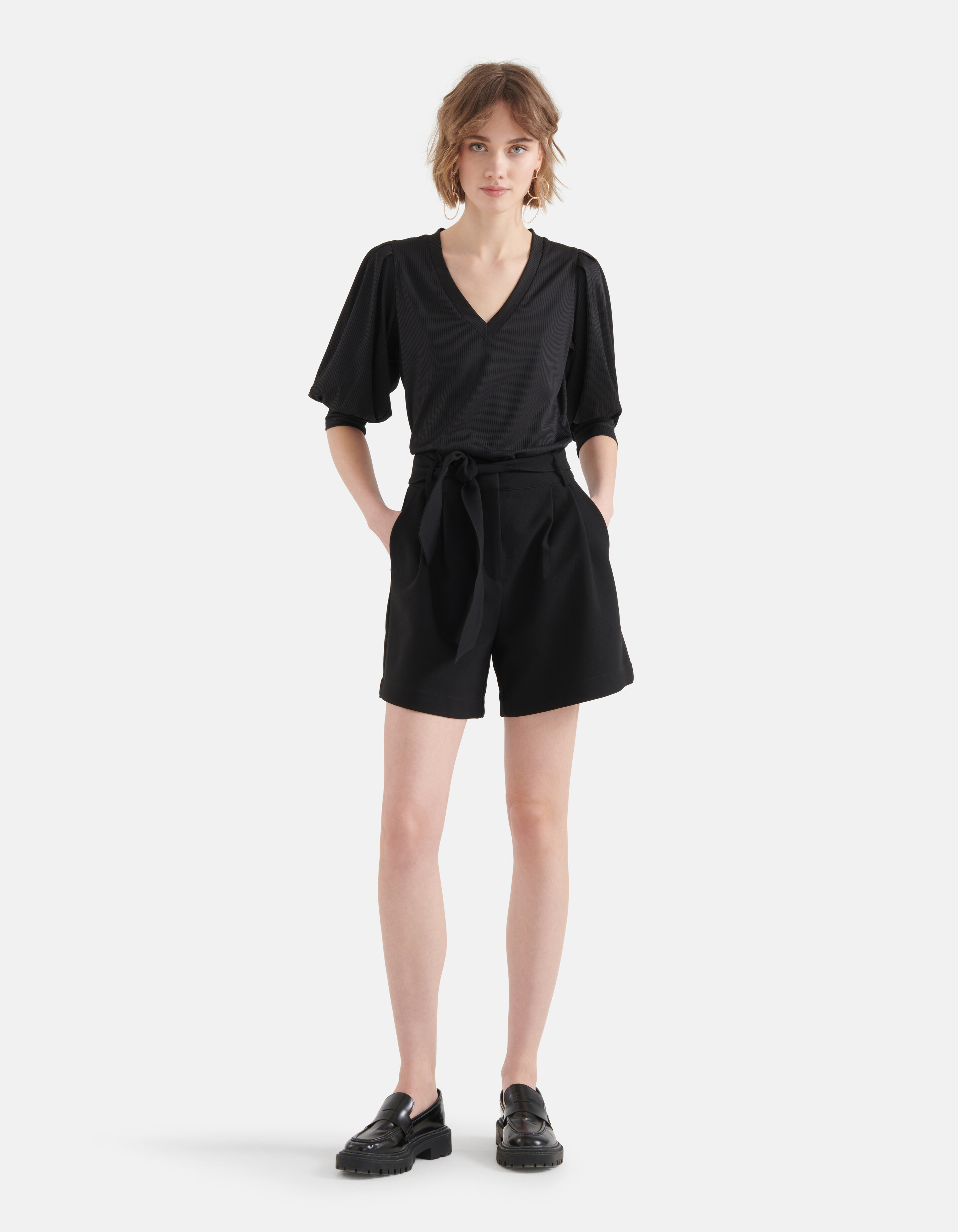 Rib V-hals Top Zwart SHOEBY WOMEN