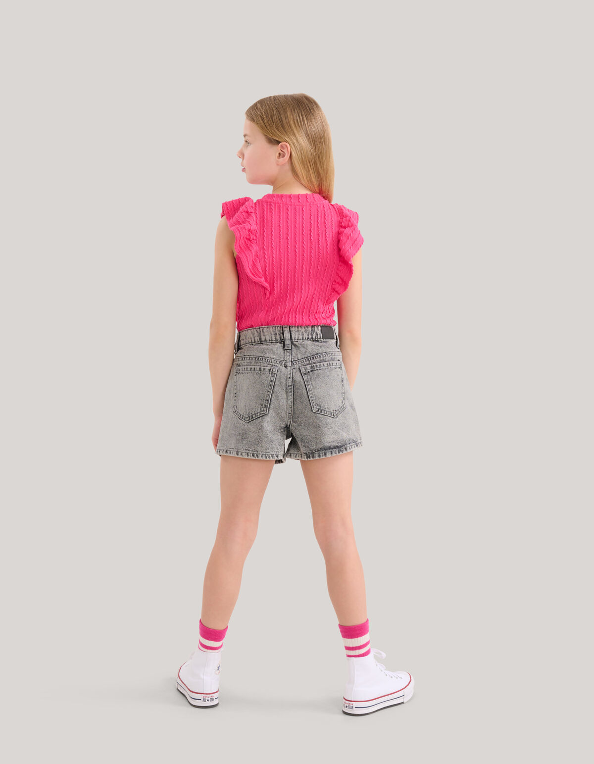 Ruffle Rib Top Roze SHOEBY GIRLS
