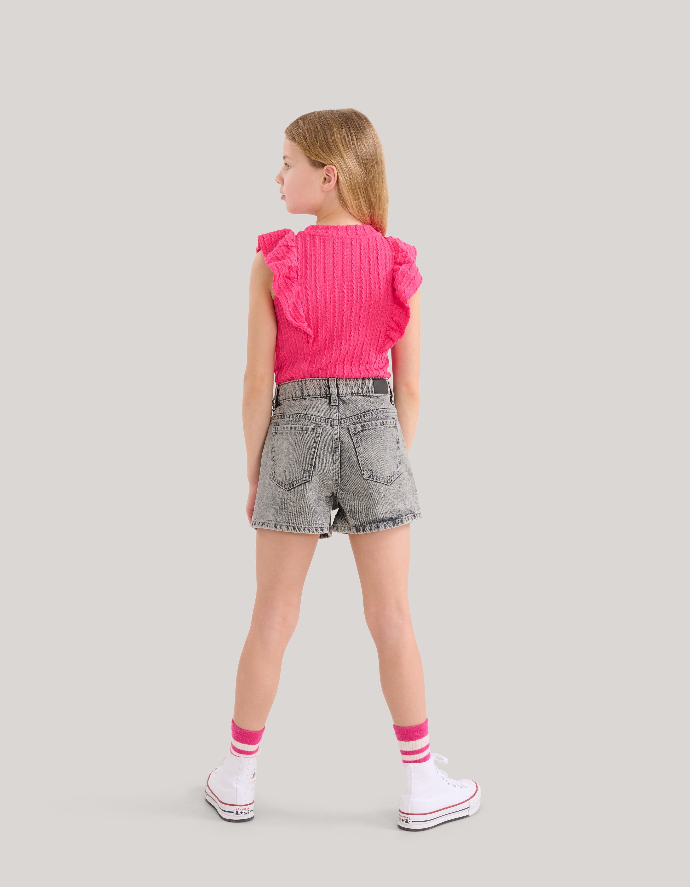 Ruffle Rib Top Roze SHOEBY GIRLS