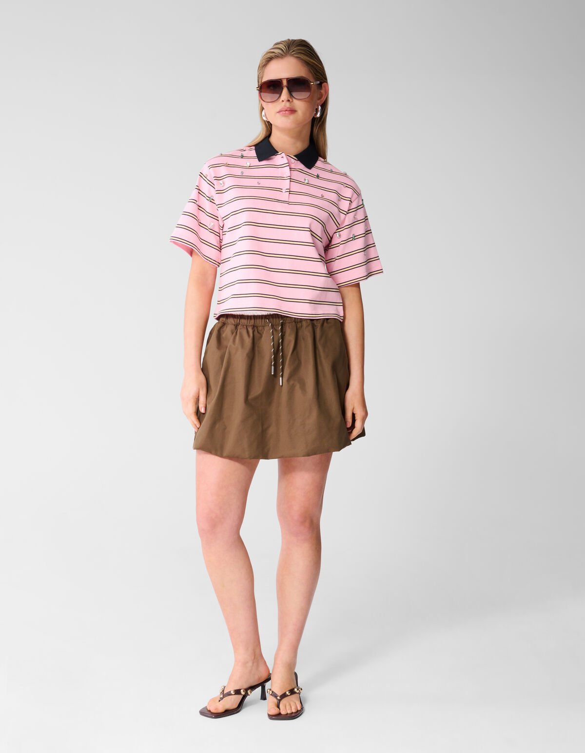 Oversized Pinstripe Strass Polo Roze SHOEBY WOMEN