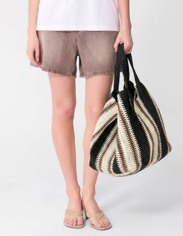 Gebreide Strandshopper Zwart/Bruin SHOEBY ACCESSOIRES