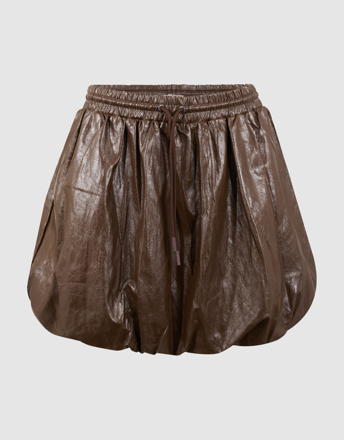 Vegan Leren Balloon Fit Mini Rok Bruin SHOEBY WOMEN