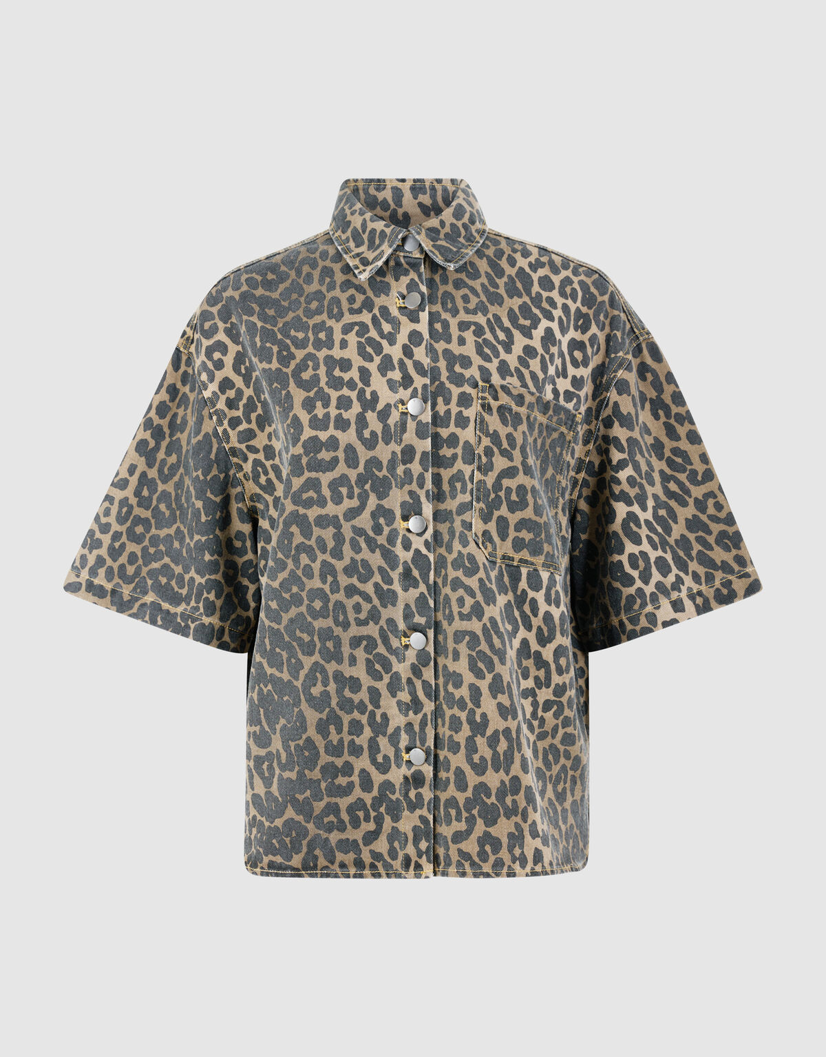 Oversized Leopard Denim Blouse Bruin SHOEBY WOMEN