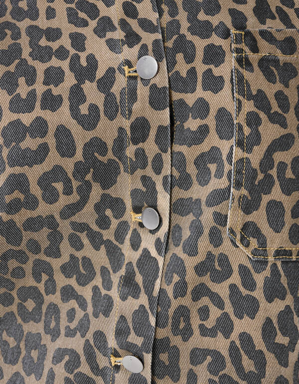 Oversized Leopard Denim Blouse Bruin SHOEBY WOMEN