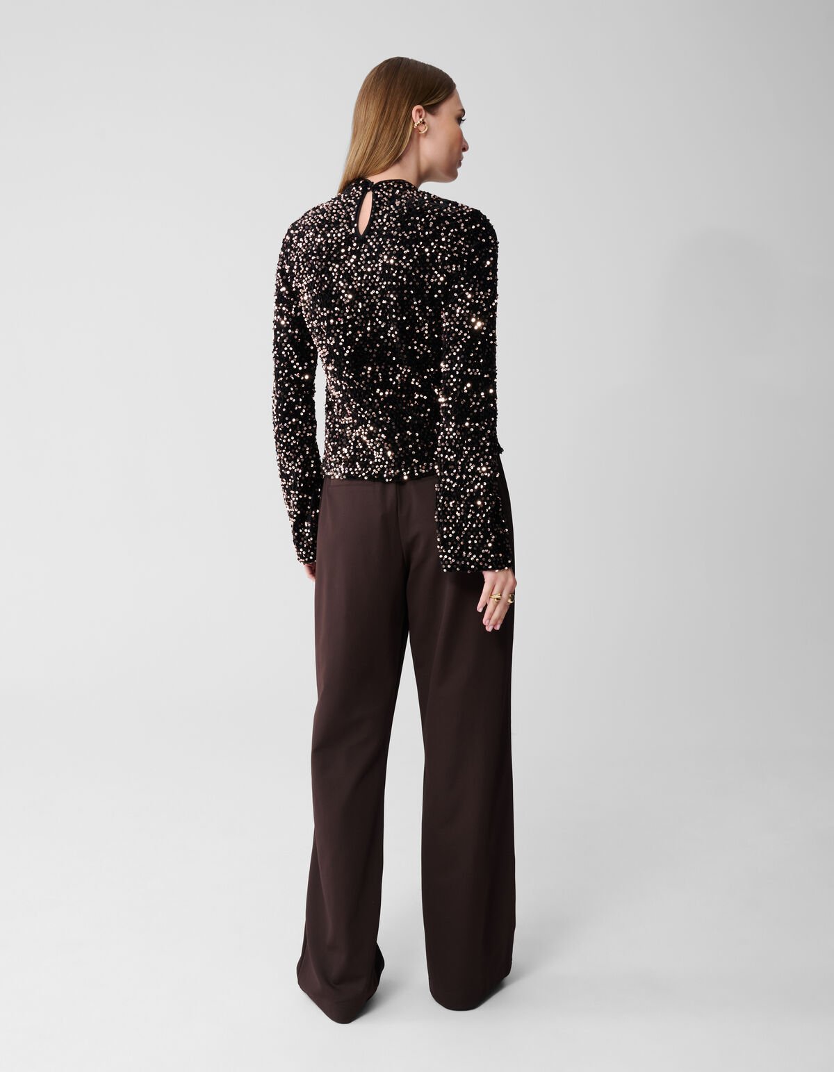 Sequin Flare Longsleeve Top Zwart SHOEBY WOMEN