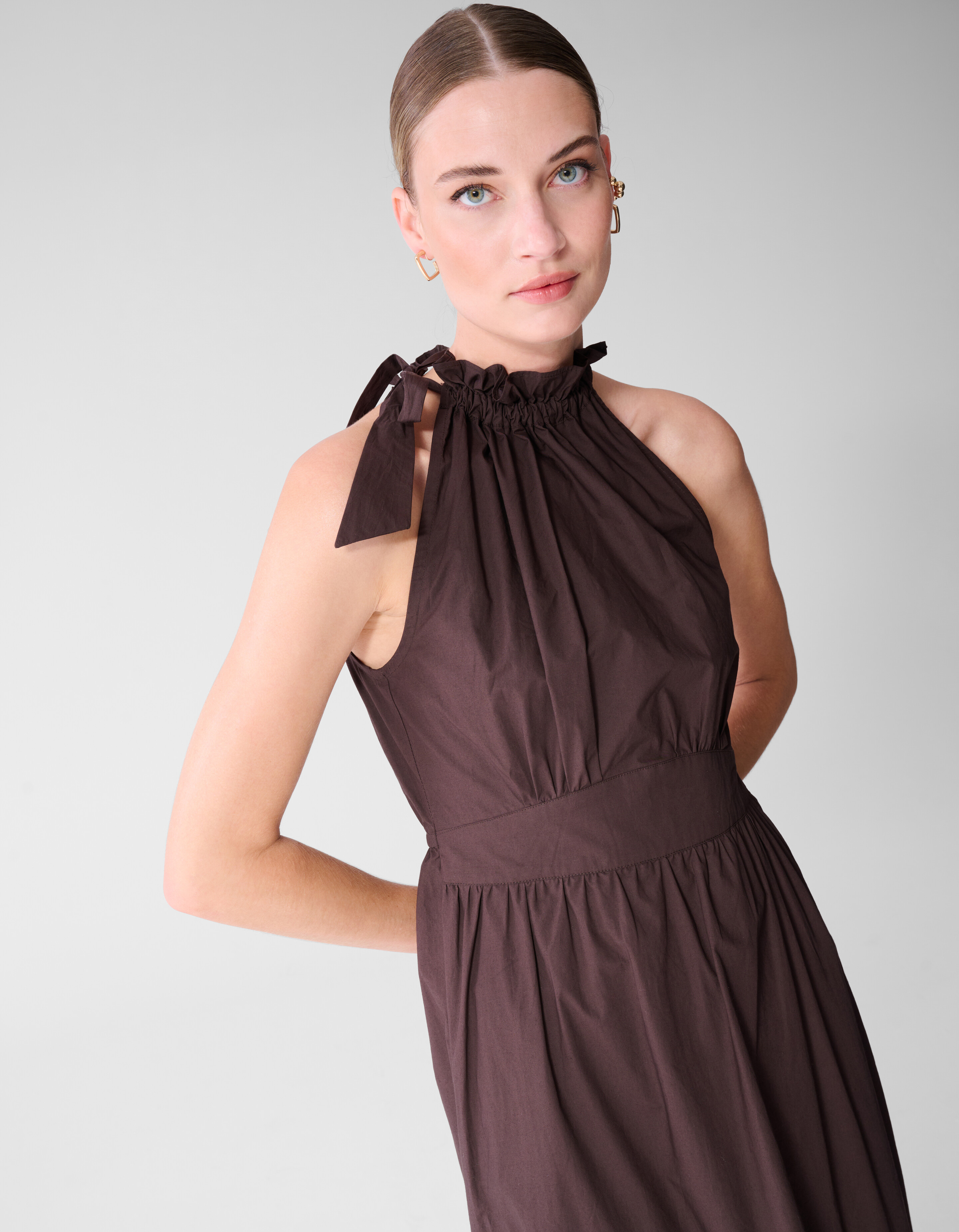 Halter Maxi Jurk Bruin SHOEBY WOMEN