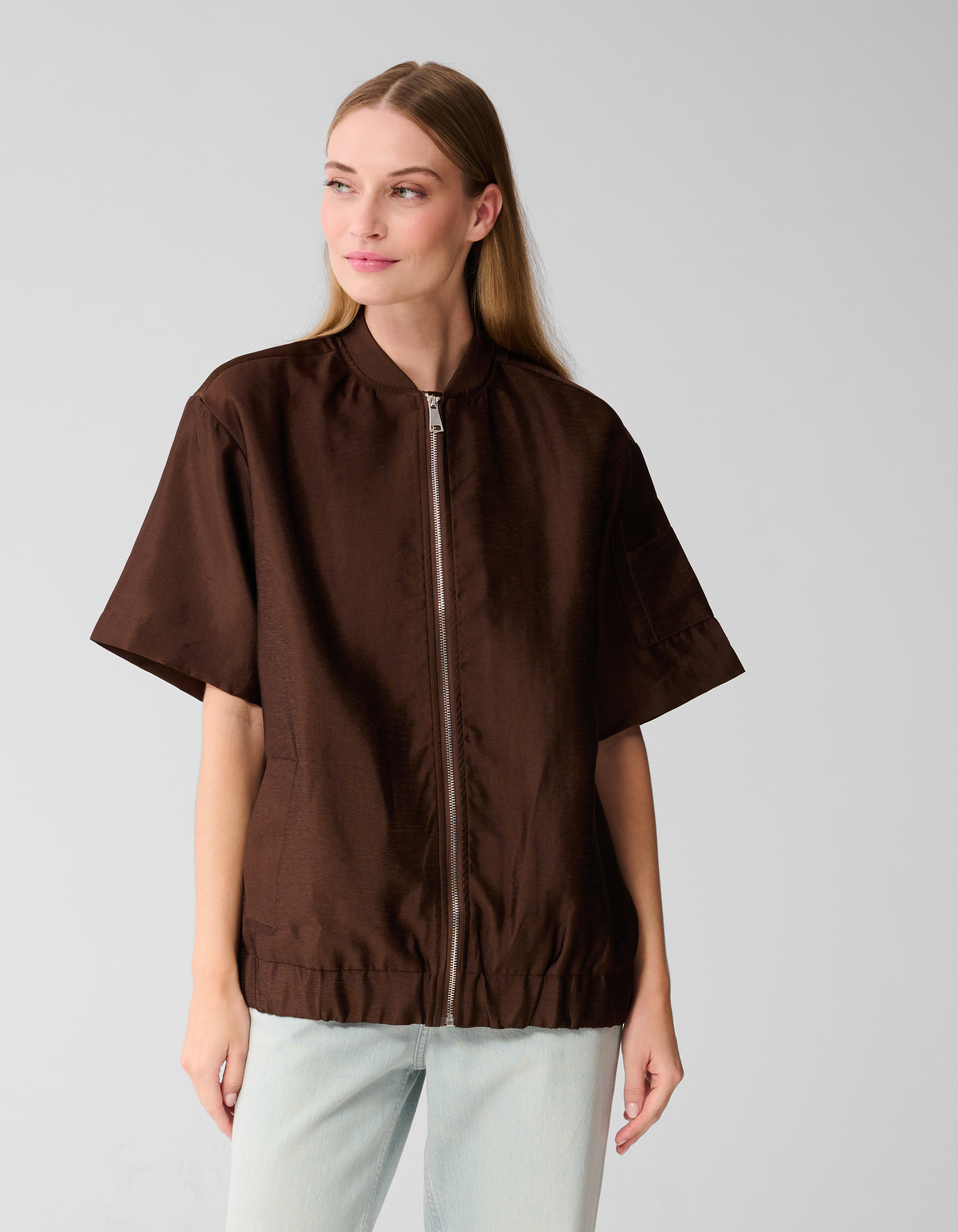 Oversized Short Sleeve Bomber Donkerbruin SHOEBY WOMEN