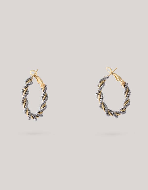 Twisted Beaded Hoop Oorbellen Zilver SHOEBY ACCESSOIRES