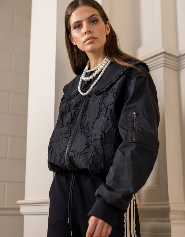 Oversized Big Collar Bomber Zwart SHOEBY WOMEN