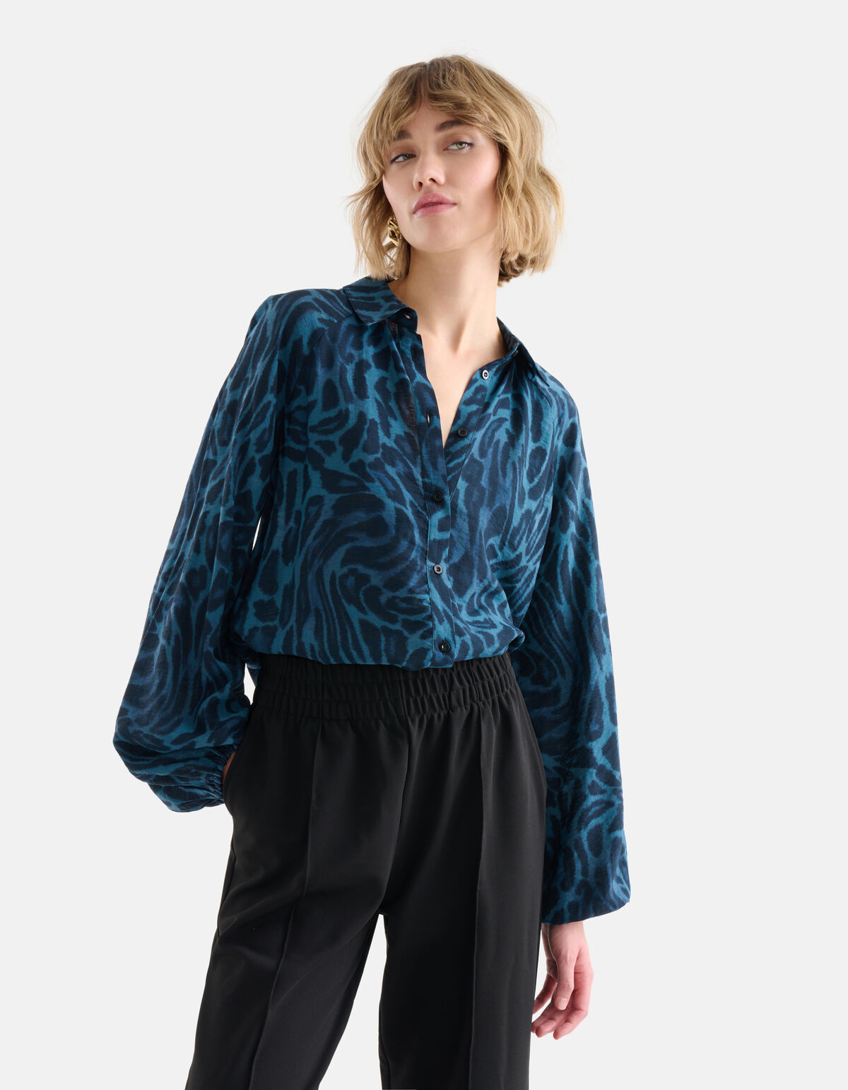 Leopard Print Blouse Blauw SHOEBY WOMEN