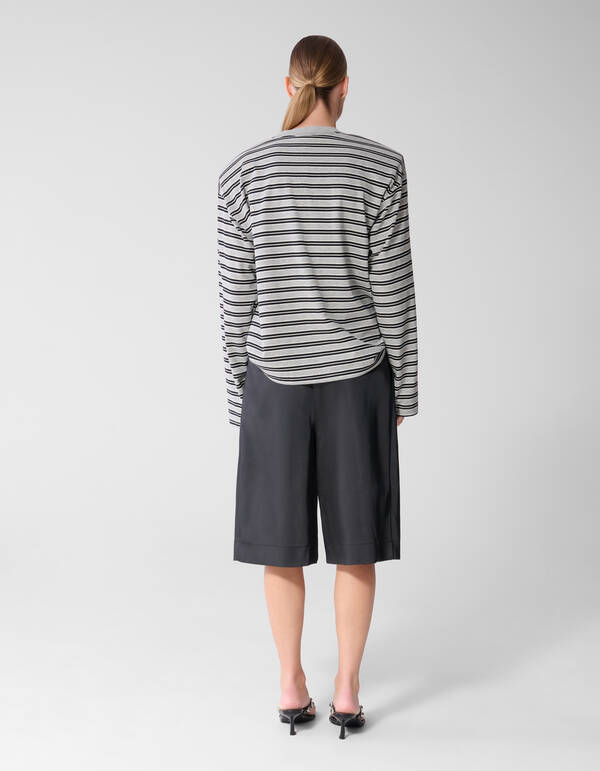 Shoulder Stripe Longsleeve T-shirt Grijs/Zwart SHOEBY WOMEN