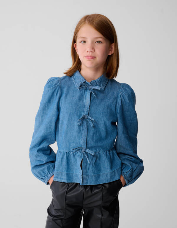 Denim Strik Blouse Blauw SHOEBY GIRLS