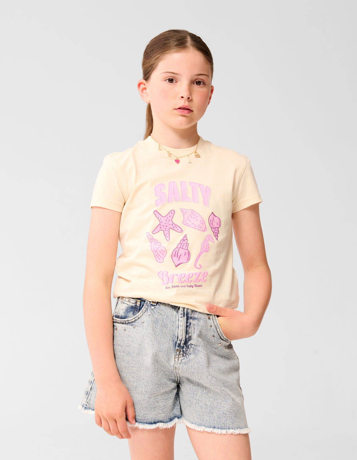 Sea Artwork T-shirt Gebroken Wit SHOEBY GIRLS