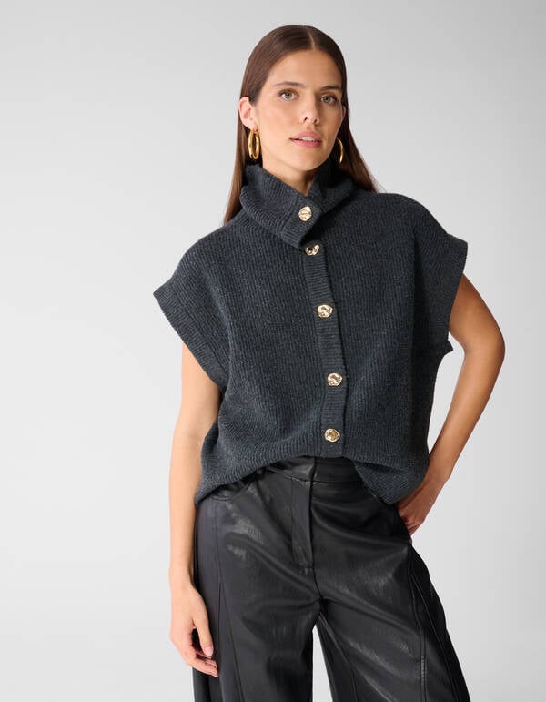 High Collar Gilet Donkergrijs SHOEBY WOMEN
