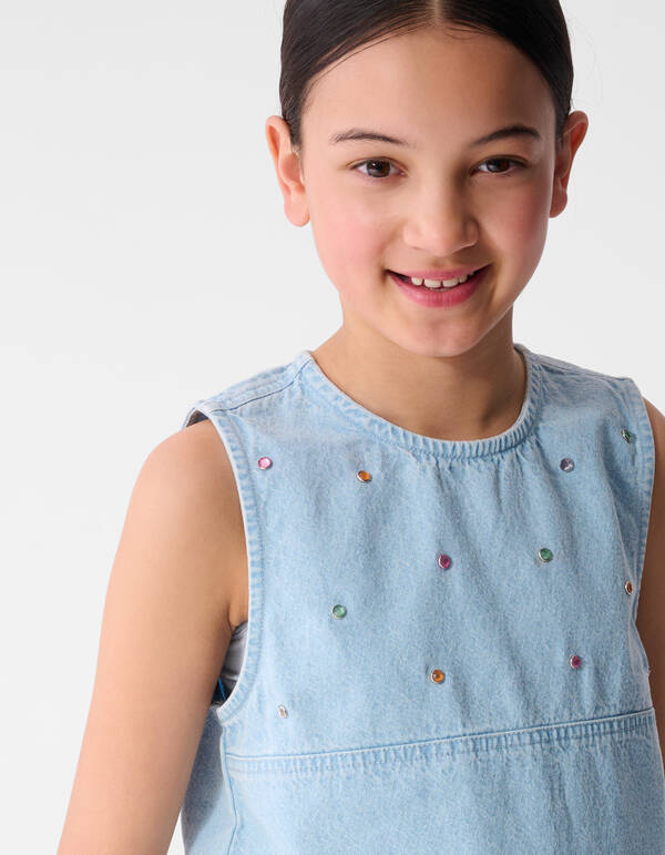 Strass Denim Top Lichtblauw SHOEBY GIRLS