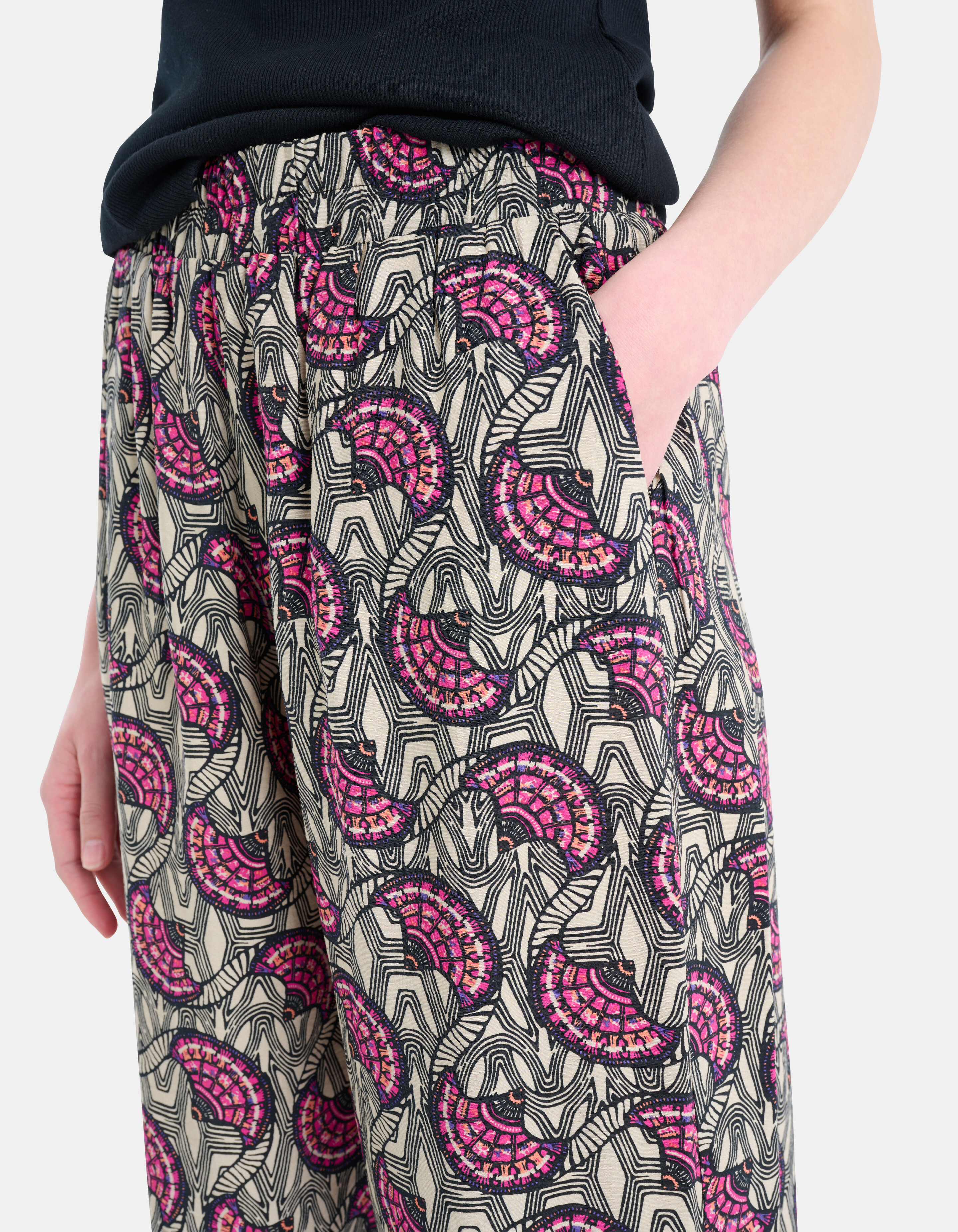 Grafische Print Wide Leg Broek Zwart Eksept